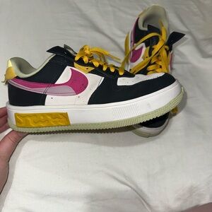 Nike Air Force Black and Pink Shoes with Yellow Highlights